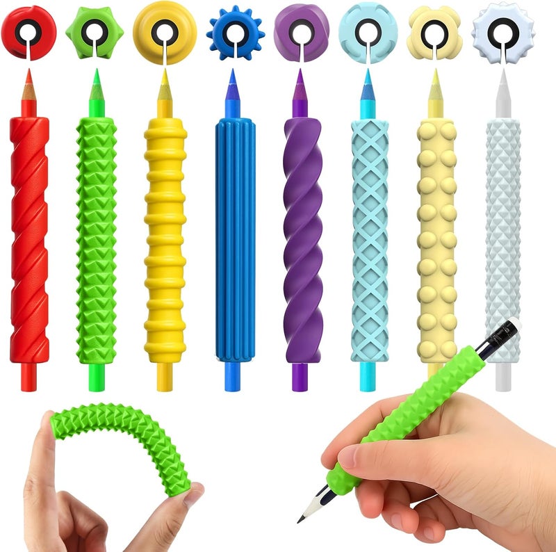 BUSOHA 8 Pack Textured Silicone Pencil Grips - Sensory Fidget for Classroom Textured Squishy Pencil Grips for Kids Handwriting ADHD Tools for Anxiety Relief Items Stocking Stuffers Gift - Image 1